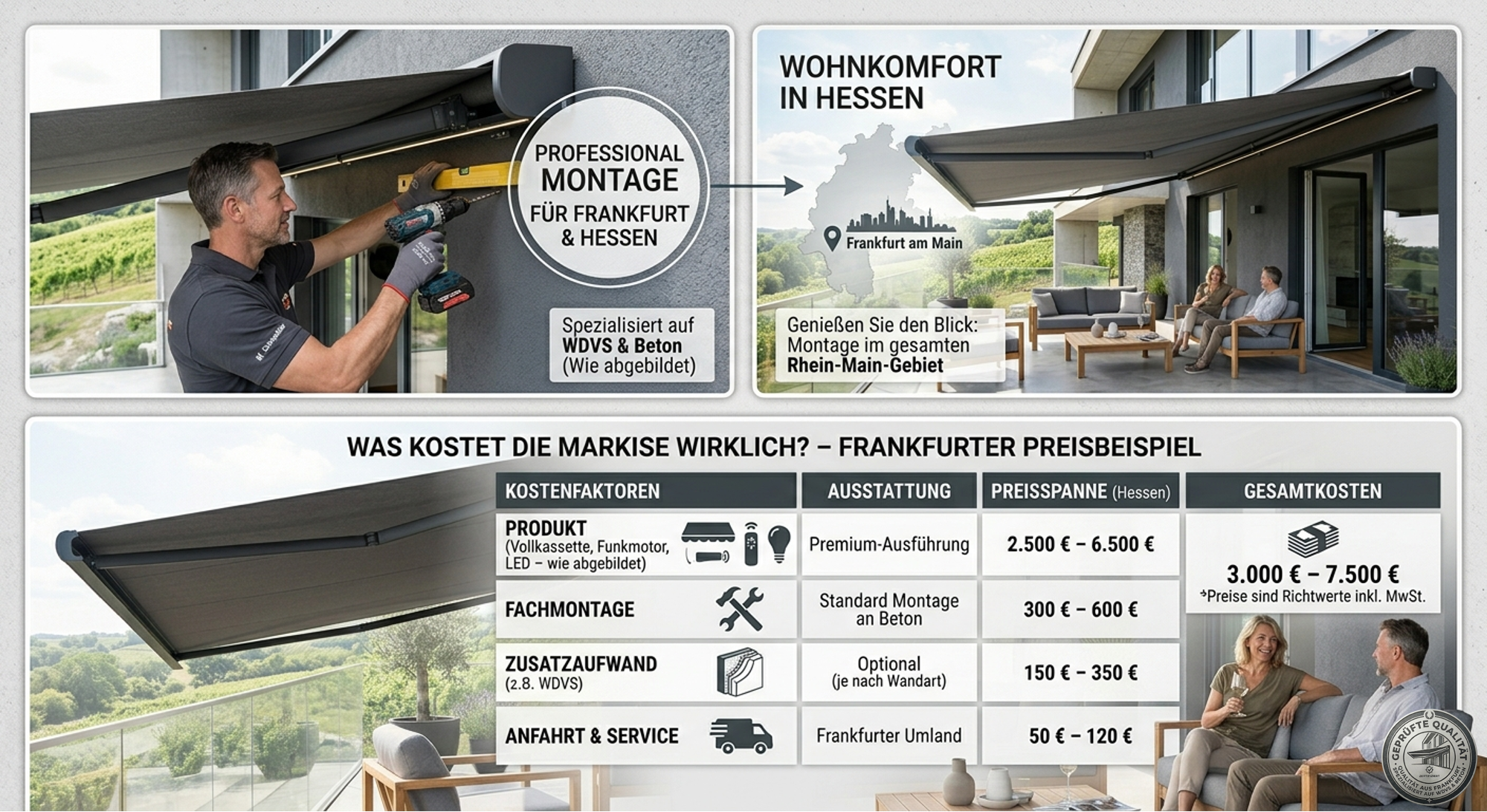 Markisen Montage Kosten in Frankfurt und Hessen
